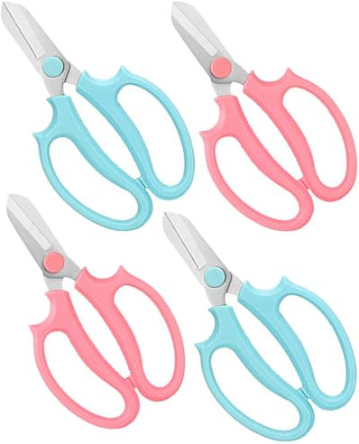 BINCKIN Floral Scissors - 4Pcs Stainless Steel Florist Scissor, Flower Scissors for Fresh Flowers, Garden Plant Shears Stems Cutting (Blue, Pink)