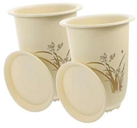 YARNOW Lot De 2 Pots D'orchidées en Résine Imitation Terre Cuite Beige avec Soucoupes, Pots De Plantation 20 Cm pour Décoration Intérieure Et Extérieure, Drainage pour Plantes D'intérieur Et Jardin