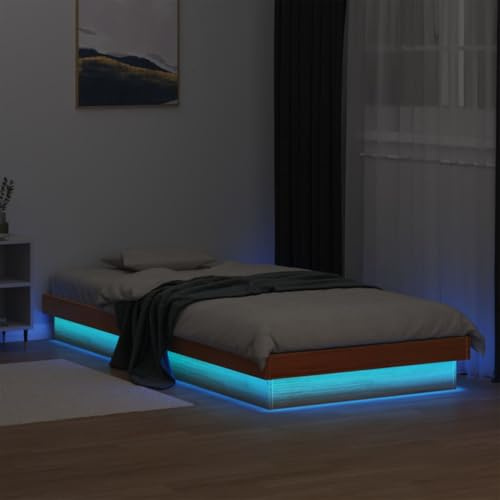 KTHLBRH Bettgestell Familienbett Doppelbett Schlafzimmer möbel Massivholzbett mit LED-Beleuchtung Wachsbraun 90x200 cm Kiefer