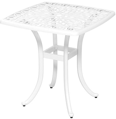 Outsunny Piccolo tavolo da giardino quadrato, in alluminio pressofuso, tavolino da salotto da giardino con foro per ombrellone, tavolino da esterno per patio, balcone, bordo piscina, 53 x 53 cm,