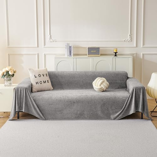 MYSKY HOME Sofa Überzug Kratzschutz Sofa Katze Sofabezug 3 Sitzer Waschbar | Grau,1er Set,180x340cm,Couch Überzug L Form,Überwurfdecken für Sofa Schutzdecke,Sofaschoner Sofaüberwurf Waschbar,Sofa Cover