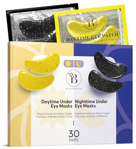 Patch Occhi Giorno e Notte, Maschera Occhi con Caffeina, Collagene e Acido Ialuronico, Patch Occhiaie e Borse, Maschera Occhiaie, Eye Mask per l'idratazione e Gonfiore (30 Paia)