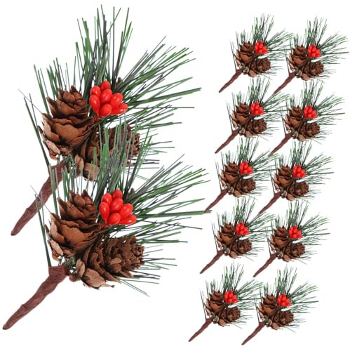 CIMAXIC 10stücke Künstlicher Kleine Tannenbaum Mit Beeren Und Zapfen Aus Hochwertigem PVC Für Weihnachtsdekoration Und Heimarrangement