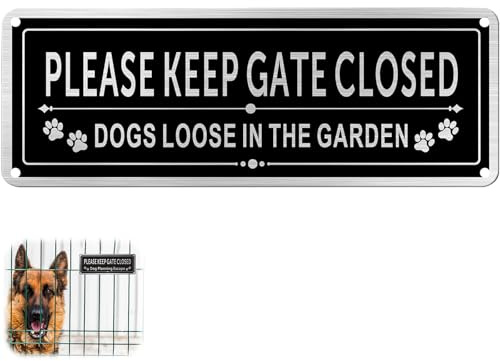 Please Close the Gate Sign Dog, Dog Signs for Gates 25*9CM Aluminum Brushed