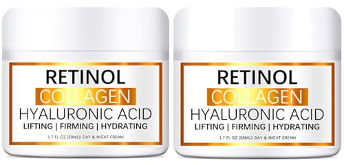2PCS Retinol Collagen Cream for Face with Hyaluronic Acid & Vitamin E, Anti Aging-Anti Wrinkle Face Cream for Day & Night, Reduce Fine Lines Lifting and Firming Cream for Women