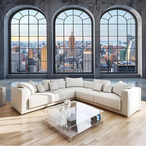 Fotomurales Decorativos Pared Nueva York 3D Mural Autoadhesivo Pared Vista de la ventana Papel Pintado Tela de Seda Papel Tapiz Panorámico 200x140 cm A-3944