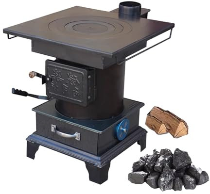 Estufa de leña, estufa portátil de hierro fundido para uso en interiores y exteriores, ideal para senderismo, picnics y barbacoas, diseño de caja gris grande