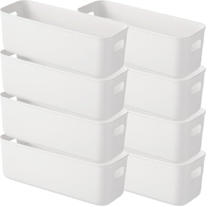 8 Stück Aufbewahrungskorb Klein, Aufbewahrungsboxen Bad Organizer Box Vielseitig Aufbewahrung Aufbewahrungskorb für Büro Datenkabel Küche Badezimmer Kosmetik 22x9cm (Weiß)