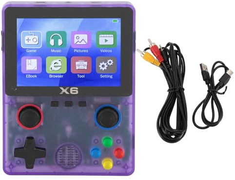 Handheld Retro Game Console, Portable Gaming Device with 35. inch Screen, 32G Memory Card, 2000mAh Battery, Supports 11 Emulators for MD, MAME, CPS, SMD, Dual 3D Rocker (Transparent Purple)