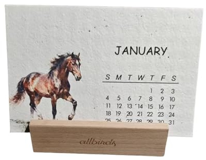 Calendario de semillas plantables 2026, calendario plantable ecológico con ilustración de gato/caballo, 12 meses de papel de semillas con soporte, planificación de escritorio sostenible para mujeres