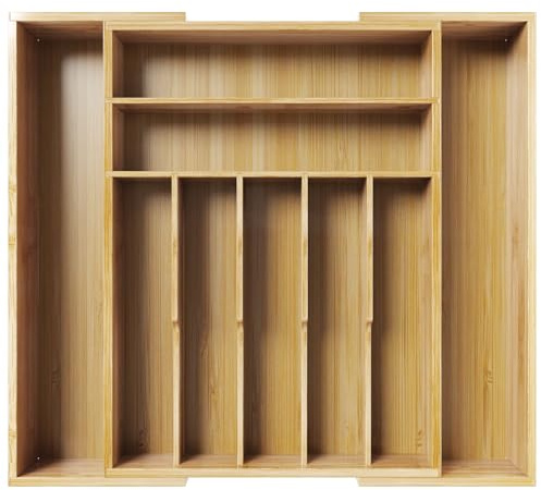Kitsure Silverware Organizer, Expandable Bamboo Drawer Organizer, XX-Large | Adjustable Cutlery Tray, Kitchen Storage & Organisation, Expandable Design, Bamboo Kitchen Drawer Organizer