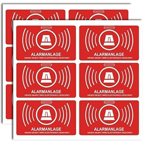 12 Stück Aufkleber Alarmanlage | alarmgesichert | Folie 5 x 3 cm | wetterfest | UV Schutz | Alarmanlage Wohnmobil Auto Alarm