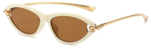 YAMEIZE Retro Cat Eye Sunglasses for Women Vintage Small Oval Cateye 90S Sunglasses Gold Frame UV400