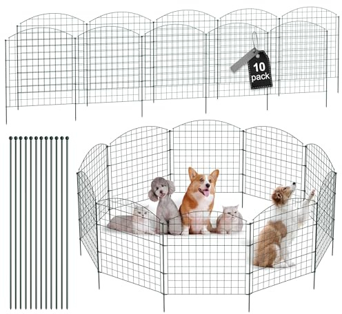 Froadp Teichzaun 11tlg Steckzaun Set aus Metall für Garten Hundezaun Gitterzaun Zaun zum Stecken Mobil und UV-Beständig Inkl. 5 Zaunelemente und 6 Befestigungsstäbe Freigehege und Teichschutz, Grün