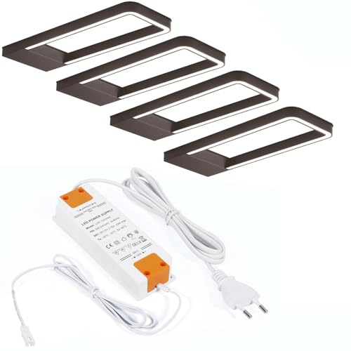 SOTECH 4er Set LED Möbelleuchte Domus Line SOTTI 3000K warmweiß 12V | inkl. Trafo & Verteiler schwarz 5W Unterbauleuchte Schrankleuchte Vitrinenbeleuchtung
