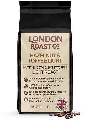 London Roast Co Coffee Beans 1kg – Hazelnut & Toffee Light Roast – 100% Arabica Speciality Whole Bean Coffee – Freshly Roasted UK – Smooth Nutty & Sweet Toffee Notes