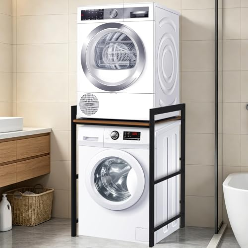 Socle de machine à laver, cadre de connexion universel pour machine à laver et sèche-linge, meuble pour machine à laver capacité 300kg, étagère pour machine à laver et sèche-linge (Noir-B, 75X65X105CM