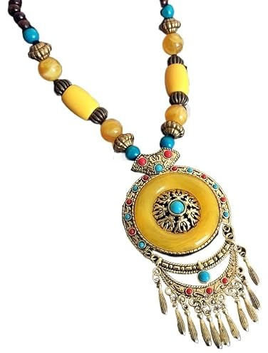 YOPI Collier longue cloche de Style ethnique Xizang rétro bohème for femmes, accessoire de pull en chaîne de clavicule