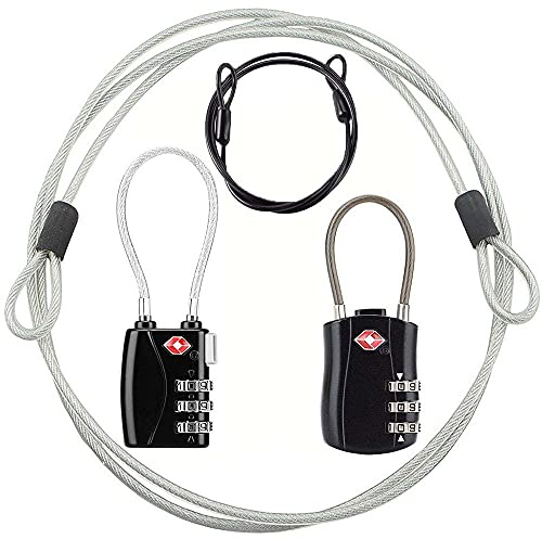 TSA Cadenas à combinaison à chiffres et câble en acier pour valises, sacs de voyage, valises, valises, gymnases, vélos (TSA – 2)