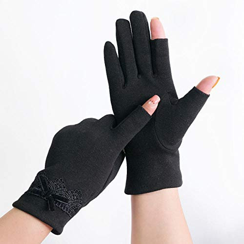 MAOZIm Zwei-Finger Handschuhe ohne Fleece Baumwolle Handschuhe Winter Damen Plus Samt Frühling und Herbst Winter Dünn Elastisch Touchscreen Halbfinger Fünf Finger