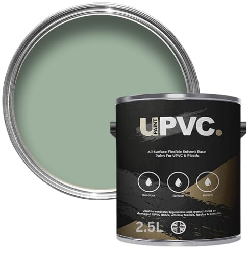 upaintpvc - All-In-Once UPVC Plastic Paint - Windows - Doors - Frames - Conservatories - Fascia - Downpipes - Guttering | Semi Matt Sheen Finish - 2.5 Litre (Chartwell Green BS 14C35)