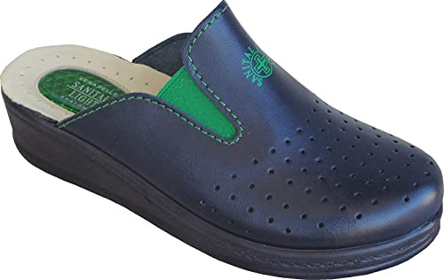 Sanital Light - Zapatilla EN Cuero por LA CASA - 1352 con Almohadilla de Gel en el talón - Marino 39