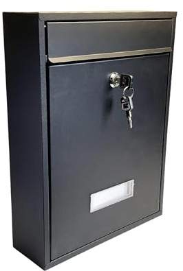 Buckingham Wall Mounted Large Steel Lockable Mail, Post, Letter Box, Weather Resistant, Black
