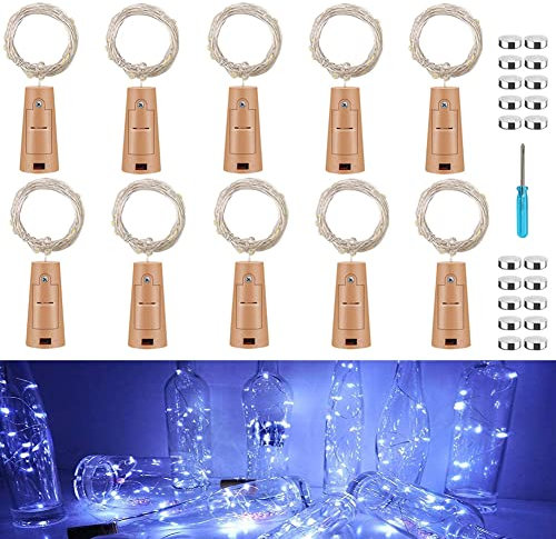 Toifucos 10 Pack Wine Bottle Lights, 20 LED Copper Wire Cork Lights Battery Operated LED String Lights with Cork DIY Fairy Lights for Home, Party, Birthday, Wedding, Festival Decor (White)