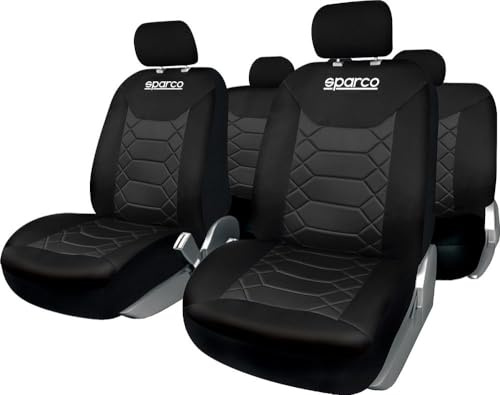 Sparco Juego Universal SPC1016 de Funda Completa para Asiento de Coche en Forma de Panal, Color Negro