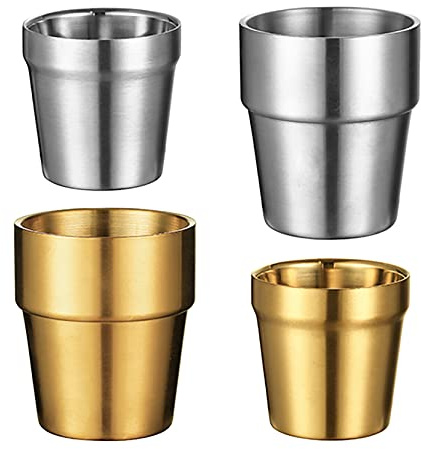 UPTALY 4 Stück Edelstahlbecher (300ml, 180ml), unzerbrechliche Campingbecher, kleine Espressotasse, doppelwandige Latte-Tassen, Schnapsbecher, Becher, dicke Kaffeetassen