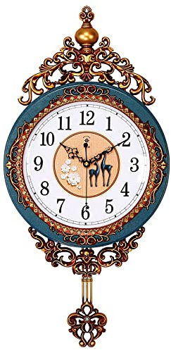Relojes De Pared Reloj De Pared De Péndulo Moderno para Decoración del Hogar, Reloj De Pared Redondo Vintage, Reloj De Pared De Metal Silencioso De Cuarzo, E, Diámetro del Dial 26Cm