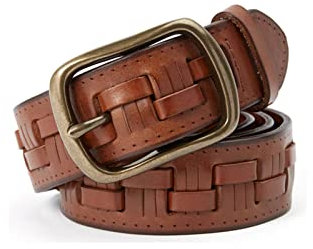 JIARY Flechtgürtel Herren Vollledergürtel aus Vollrindleder,Camel,120CM/47.3''