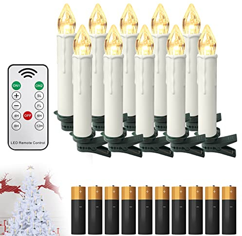 HENGMEI LED kerzen, 10pcs Batterie enthalten Flameless kerzen mit timerfunktion, flackernde Weihnachtskerzen mit Fernbedienung für Hochzeit, Weihnachtsdeko, Geburtstag Party, warm weiß