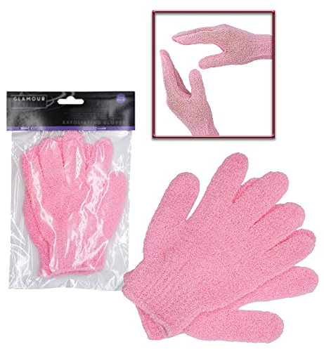 Par de guantes exfoliantes azules, guantes de lavado a mano, guantes exfoliantes para masaje de manos, guantes de ducha de lufa naturales para eliminar la piel muerta (1 par (rosa)