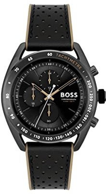 BOSS Montre Chronographe à Quartz pour Homme Collection Center Court avec Bracelet en Cuir Noir - 1514022