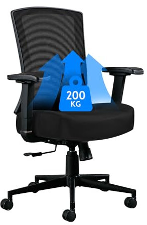 Fantasylab Bürostuhl 200KG Ergonomischer Schreibtischstuhl mit Extra Breite Sitzfläche Offce Chair mit 13cm Memory-Schaum Chefsessel mit Verstellbare Lendenwirbelstütze