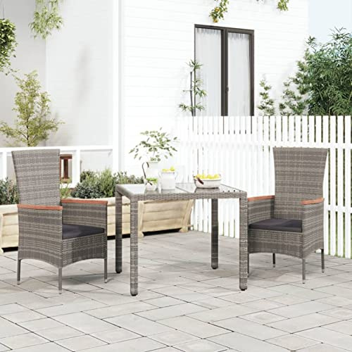 Keketa Homgoday Gartenstühle Grau mit Sitzkissen | PE-Rattan, Stahl, Akazienholz | Komfortabel für Terrasse & Garten
