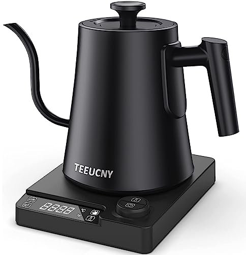 Hervidor Agua Eléctrico, TEEUCNY Hervidor de Cuello de Cisne de Acero Inoxidable, Hervidor con Ajuste Temperatura para Café y Té Hechos a Mano, Pantalla LED, Función Mantener Caliente, 1200W, 1L