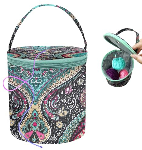 SwirlColor filato per borse uncinetto, piccola dimensione stampata di stoccaggio del filato sacchetto portatile con cerniera crochet bag organizer per filati aghi di lana, con un righello (Verde)
