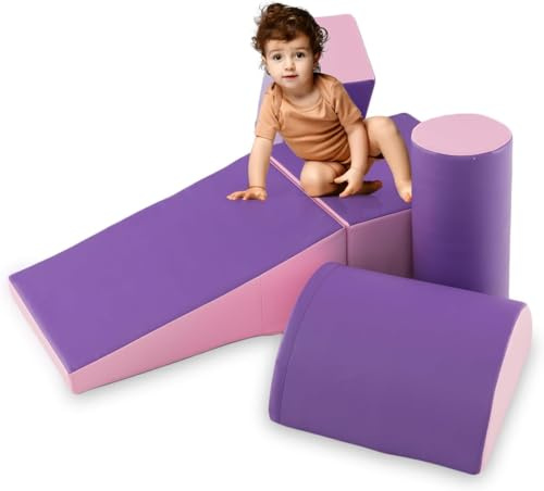 DREAMADE 5 TLG. Softbausteine für Kinder, Riesenbausteine Schaumstoffbausteine Großbausteine aus PE & EPE, Kletterbogen Kletterblöcke für Baby Indoor Klettern & Toben (Lila)