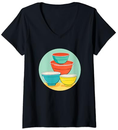 Bol mélangeur de cuisine rétro, bols nostalgiques d'inspiration vintage T-Shirt avec Col en V