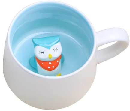 Soulnioi Süße Tasse 3D-Tier Keramik Kaffee Tee Tasse mit Henkel, handgefertigte Tierfigur Keramiktasse für Kaffee, Tee, Milch, Geschenk für Geburtstag/Abschluss/Valentinstag/Hochzeiten (Eule)