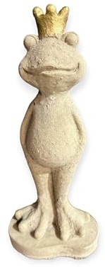 OriginalPaul Skulp & Betondesign Steinfigur - Frosch Eddy mit Goldener Krone Höhe 36cm und 2,4kg schwer - Frostsicher aus eigener Produktion