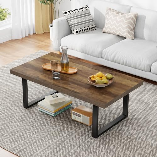 IBF Farmhouse Couchtisch, moderner, schlichter Holztisch für Wohn- und Büroraum, industrieller minimalistischer Mitteltisch aus Holz und Metall