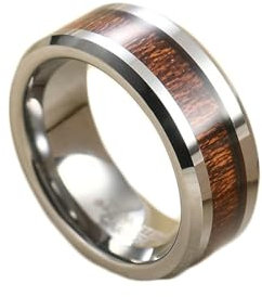 Gualiy Wolfram Herren Ring, Silber Eheringe Freundschaftsringe 8MM Ring mit Holz Muster Ringe Größe 67 (21.3)
