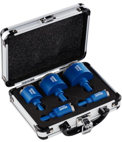 Rennie Tool 5 Piece Diamond Hole Saw Set With Tri Shank 20/25/35/45/50mm | For Porcelain Tiles Slate Stone Granite Marble Glass. Diamond Core Holesaw / Hole Cutter Drill Bits