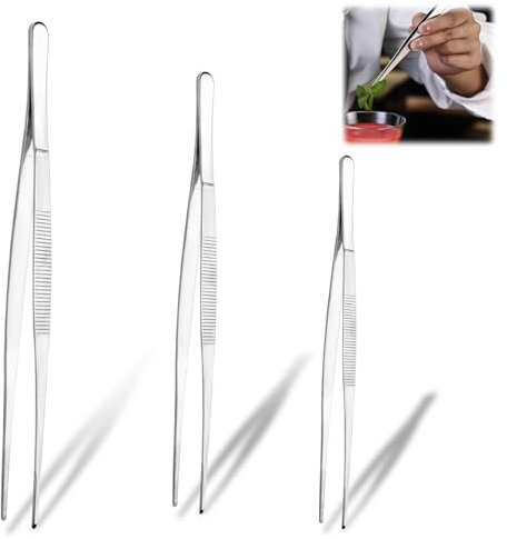 Set di 3 Pinze da Cucina in Acciaio Inossidabile - 20cm, 25cm, 30cm - Pinzette Professionali per Chef, Bistecche, Barbecue - Design Antiscivolo e Versatile