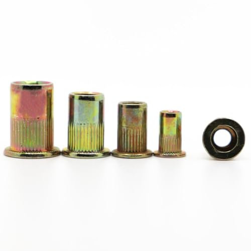 AYYSSM 304 Edelstahl Kohlenstoffstahl Aluminium Flachkopf Blindnietmutter M3 M4 M5 M6 M8 M10 M12 Einsatz Nietmutterneinsatz for Schraubbolzen(Color Zinec Plated,M4 10pcs)