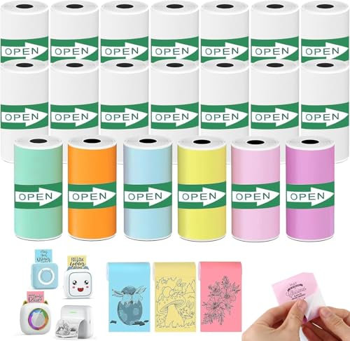 20 Rouleaux Appareil Photo Impression Papier, Rouleau thermique, Rouleaux Appareil Photo Enfant Auto-Adhésif Rouleau, Sans Encre, Papier Thermique pour Enfantspour Mini Imprimante (57 x 25MM)