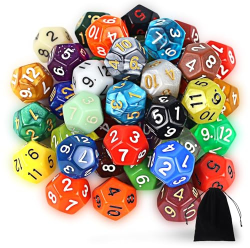 Polyedrisch Würfel Set，40 Stück Polyedrisch Würfel Set mit Schwarzem Beutel,12 Seitige Bunt Würfel, D12 Spiel Würfel für Dungeons and Dragons Pathfinder DND RPG MTG (D12)